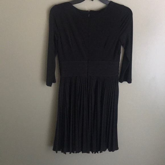 Eliza J Little Black Dress 4. 3/4 Sleeve Ruched Waist Pleated Skirt Back Zip EUC - Picture 5 of 5